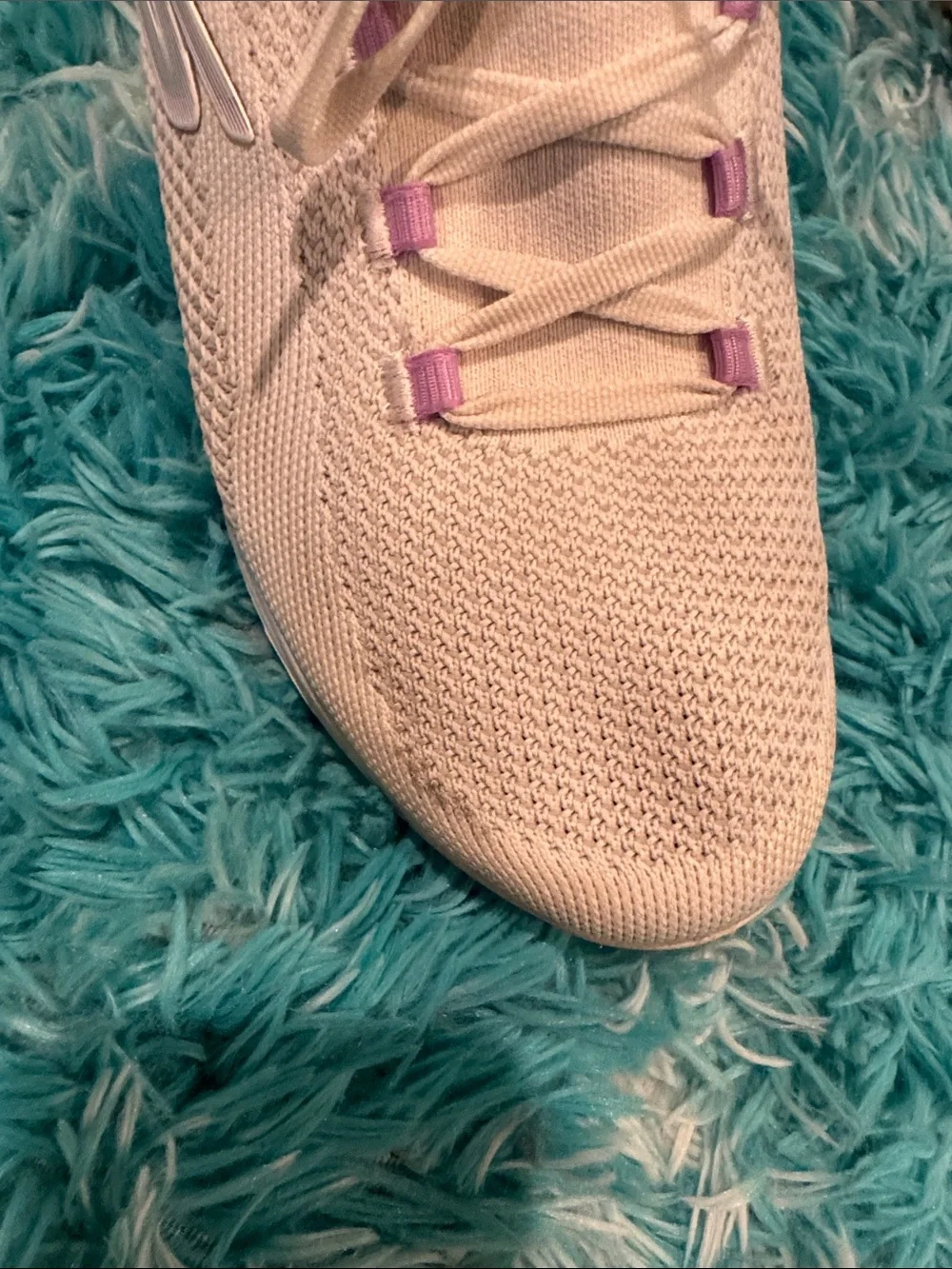 Skechers GOwalk Women's Cream Knit Lace-Up Sneakers with Purple Accents